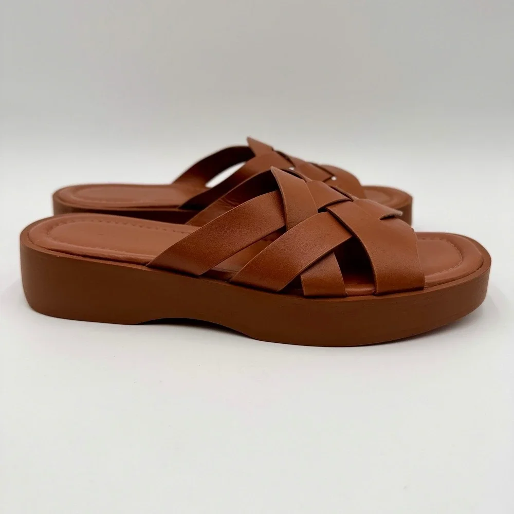 Pilcro Anthropologie Woven Slide Sandals Platform Women 40 EU 9 US Brown Chic